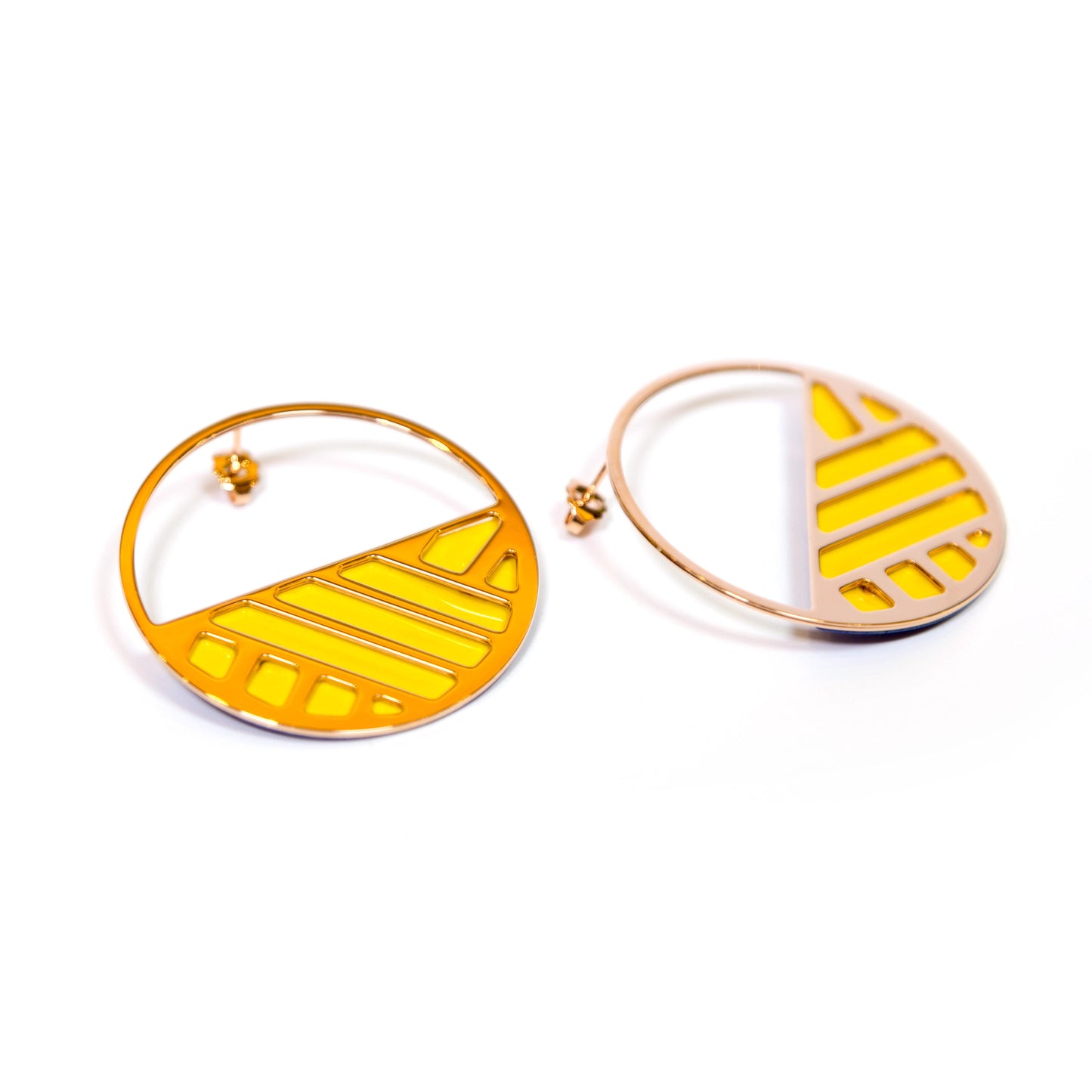 Ruban Large Rose Gold Finish Leather Orange Canary Yellow Earrings