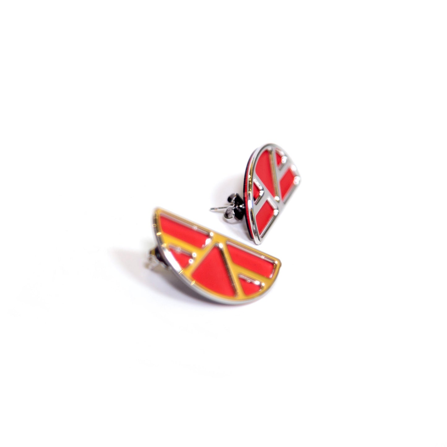 Ibiza Brass Gold Finish-Leather Black Glitter Red Earrings