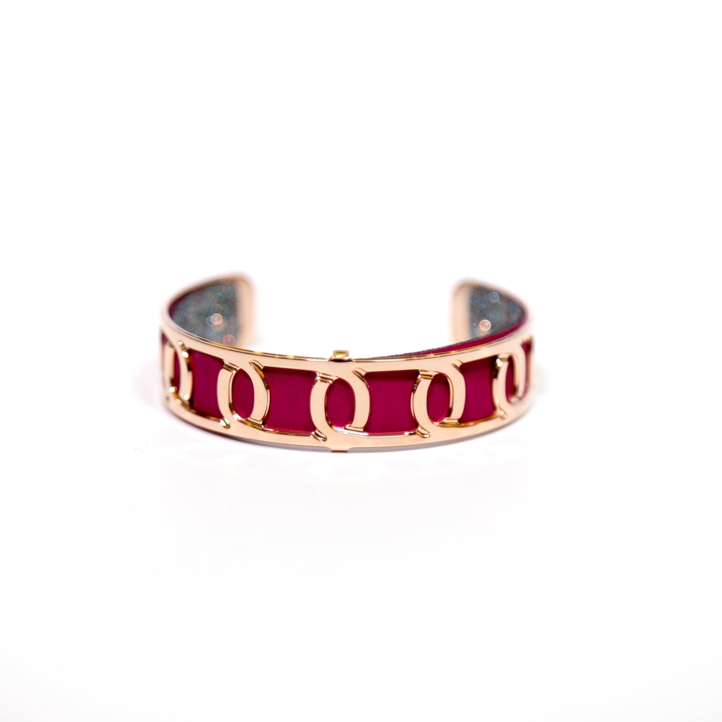 Maillon Rose Gold Finish Bracelet Leather Raspberry Multicolored Glitter Bracelet