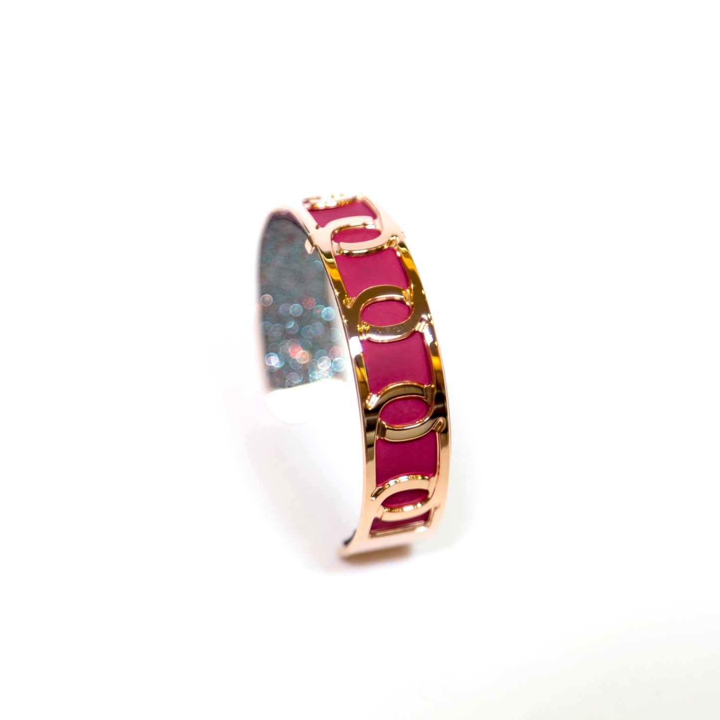 Maillon Rose Gold Finish Bracelet Leather Raspberry Multicolored Glitter Bracelet