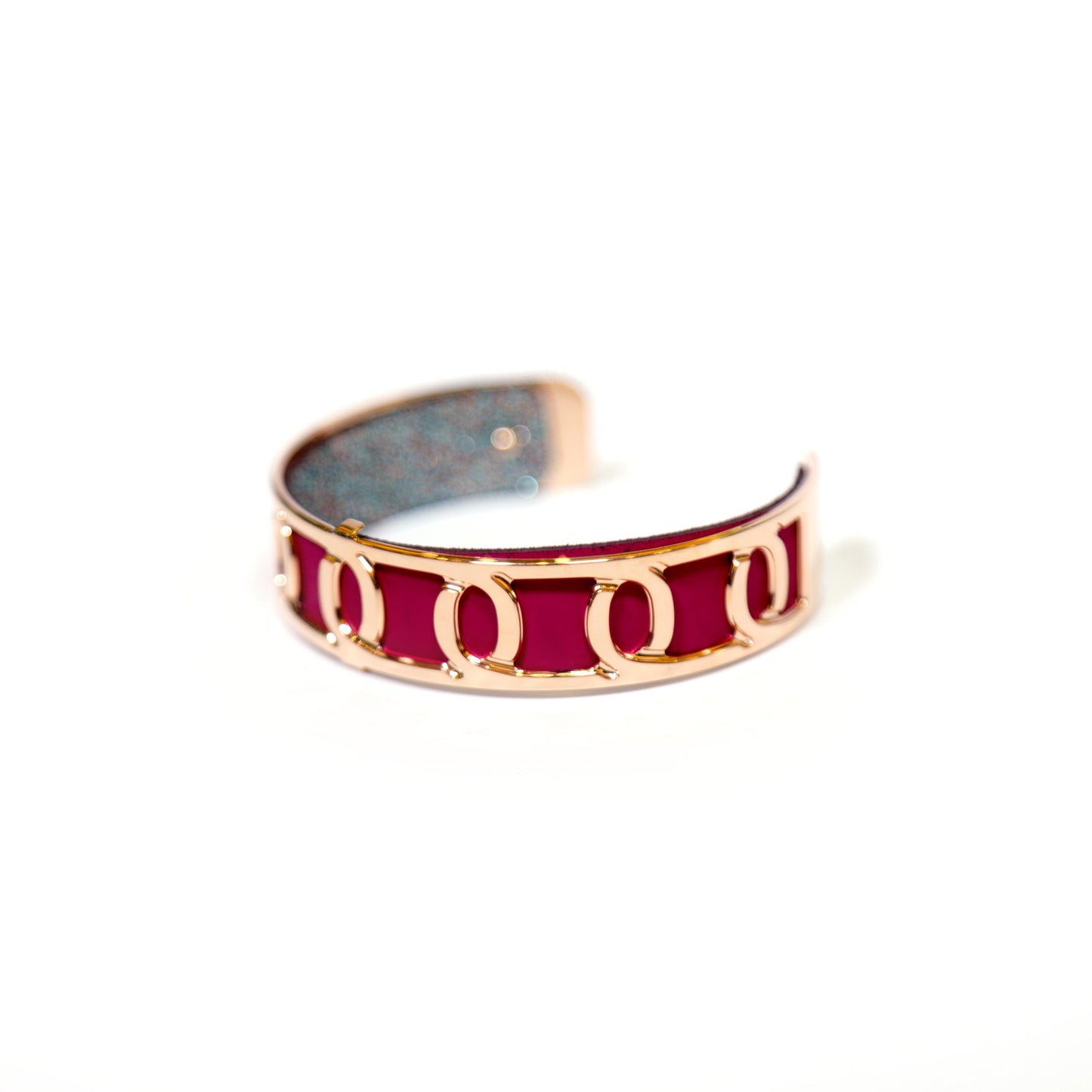 Maillon Rose Gold Finish Bracelet Leather Raspberry Multicolored Glitter Bracelet