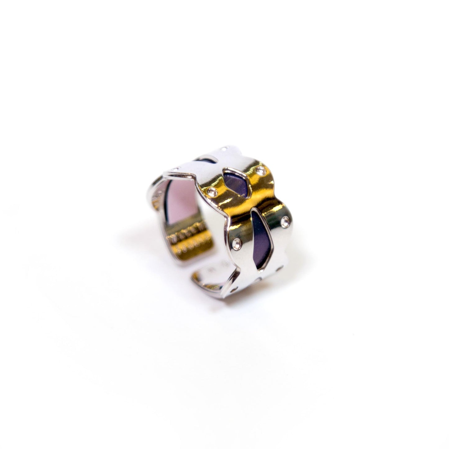 Apache Silver Finish Leather Pink Petrol Green Ring