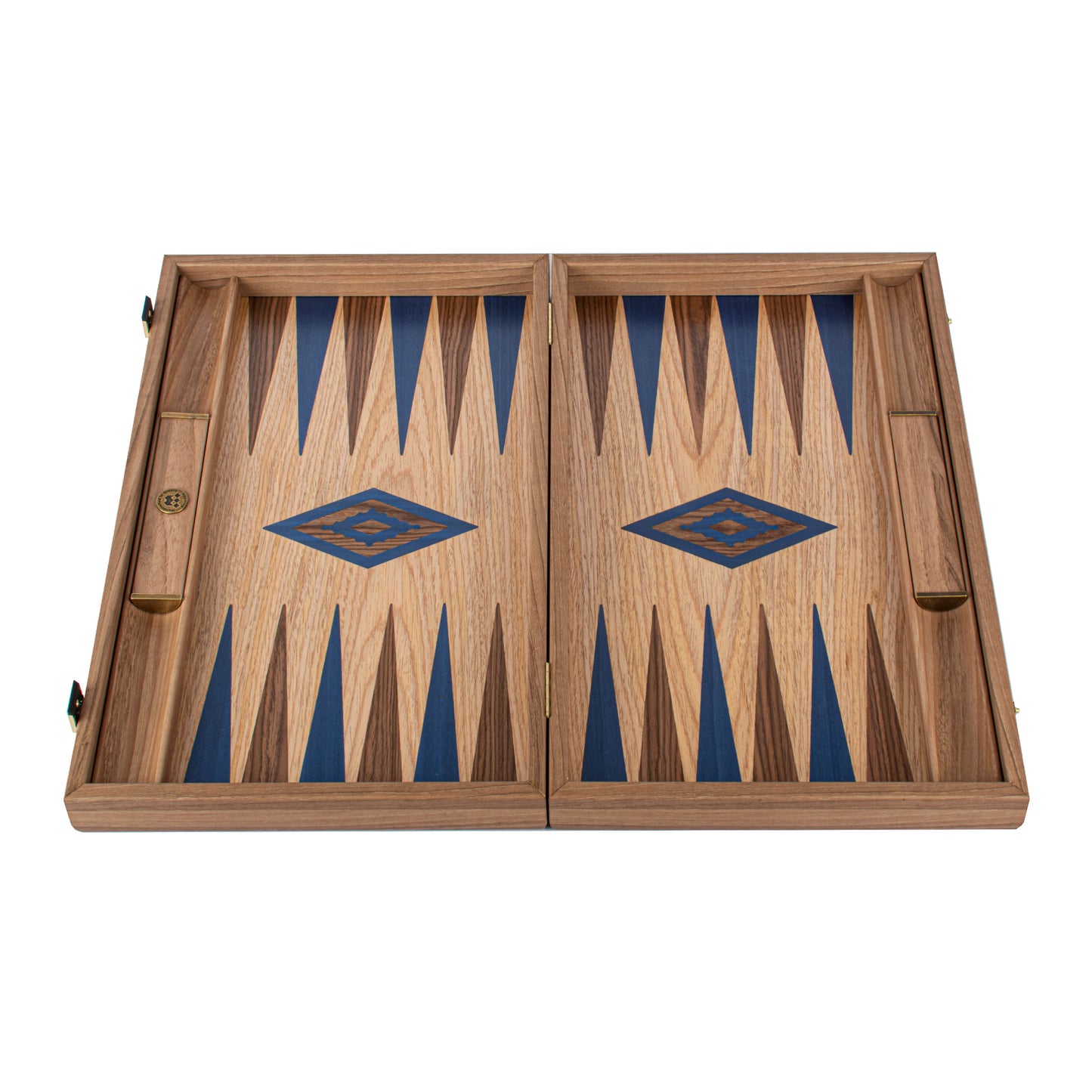 Handmade Oak & American Walnut Inlaid Backgammon With Blue & Walnut Points