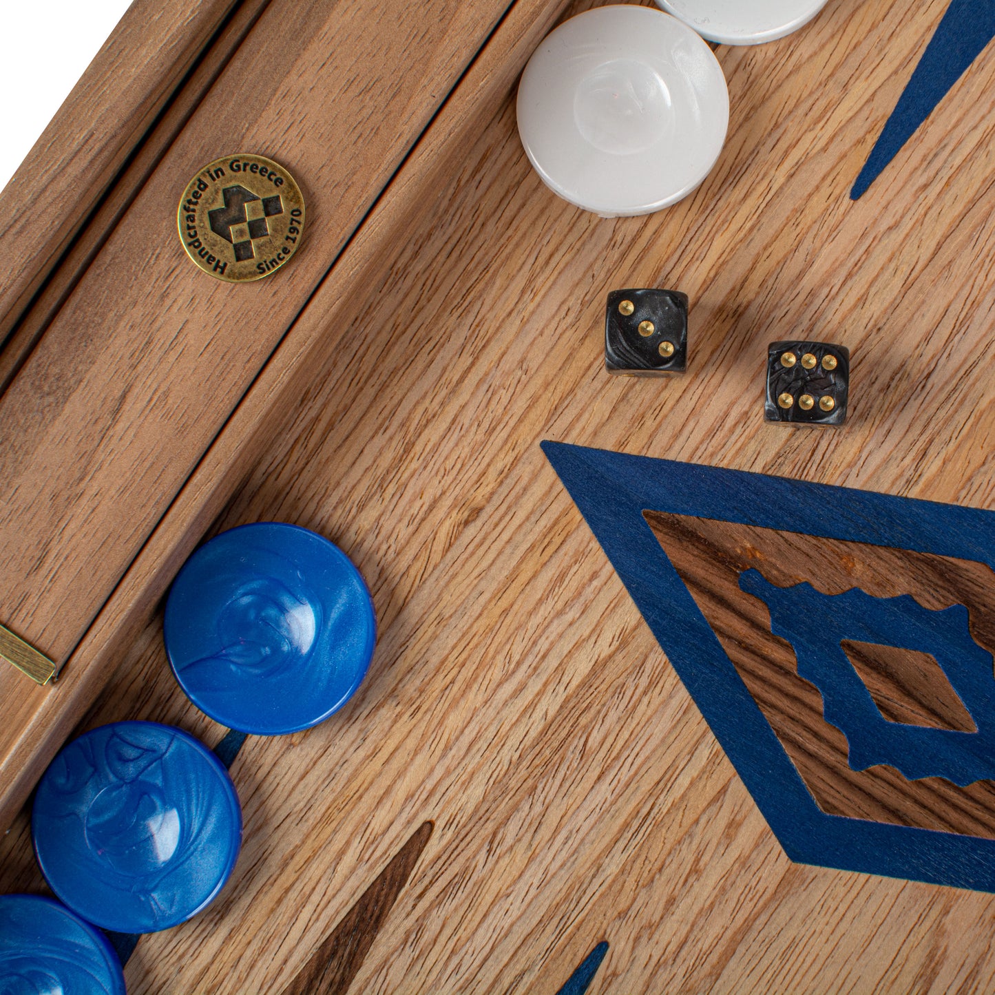 Handmade Oak & American Walnut Inlaid Backgammon With Blue & Walnut Points
