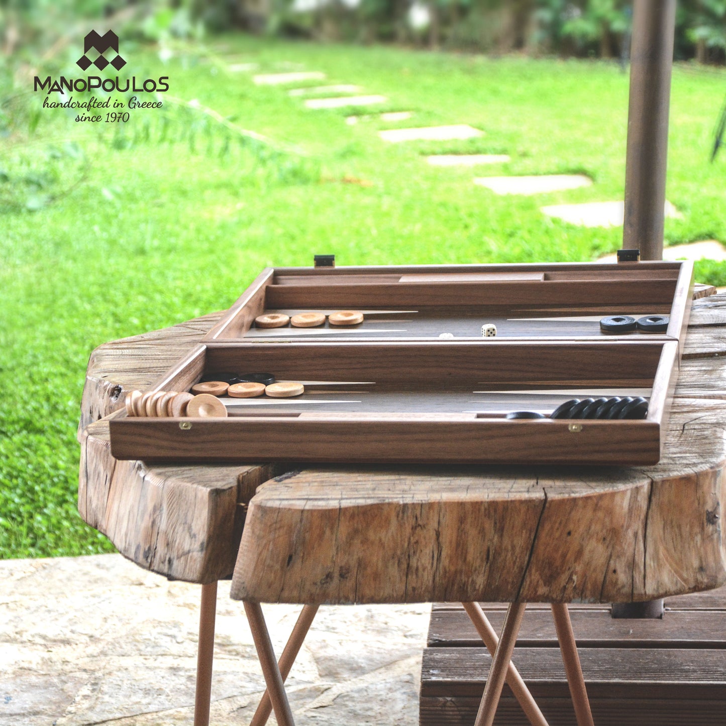 Handmade Walnut Natural Tree Trunk Inlaid Backgammon With Wenge Oak Points