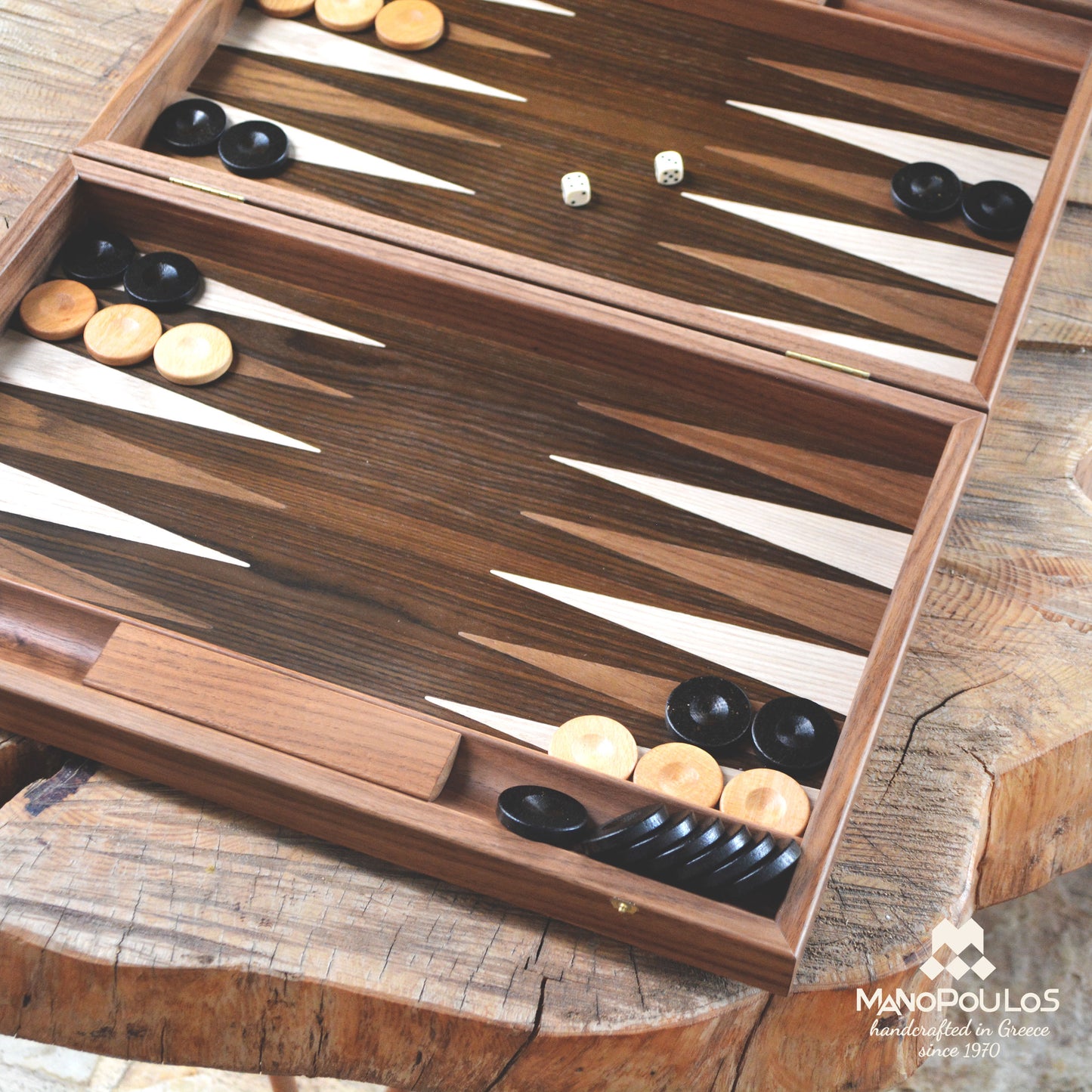 Handmade Walnut Natural Tree Trunk Inlaid Backgammon With Wenge Oak Points