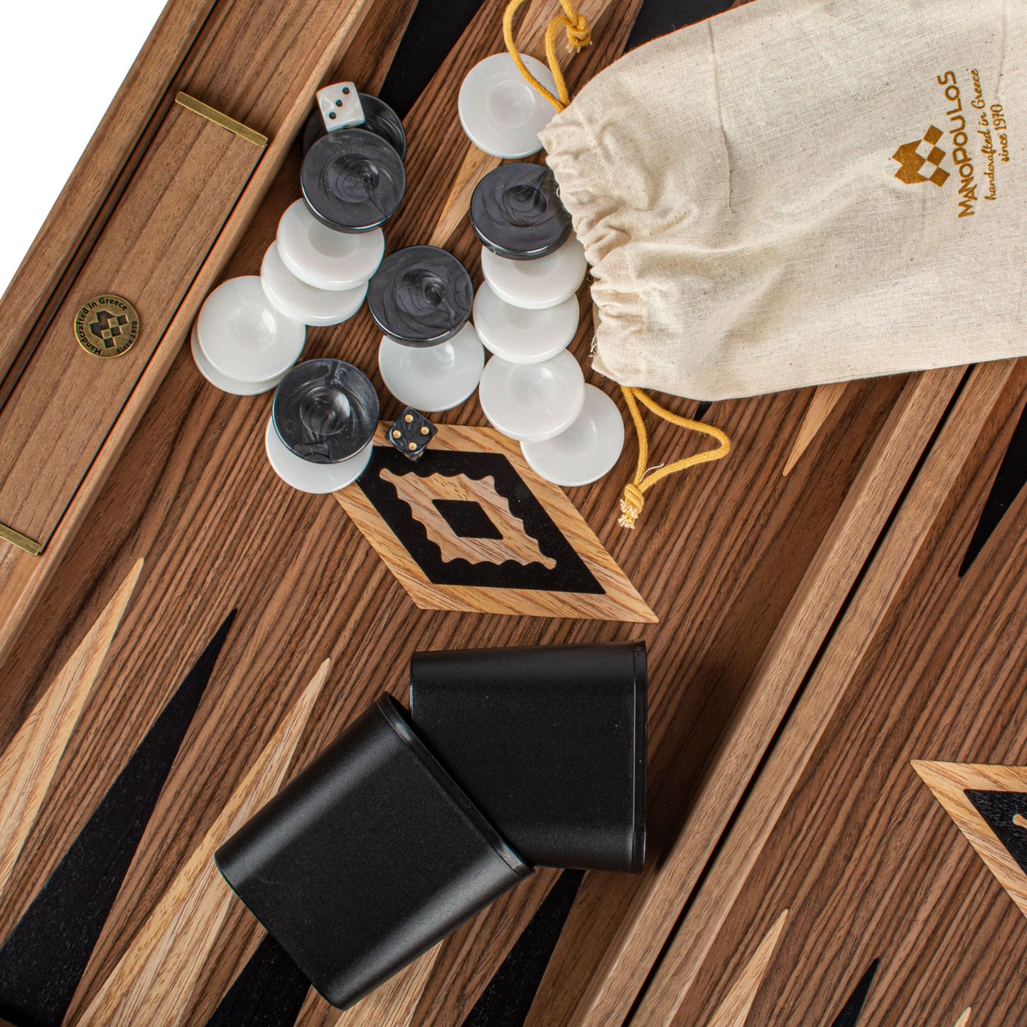 Handmade American Walnut Inlaid Backgammon With Black Oak Points