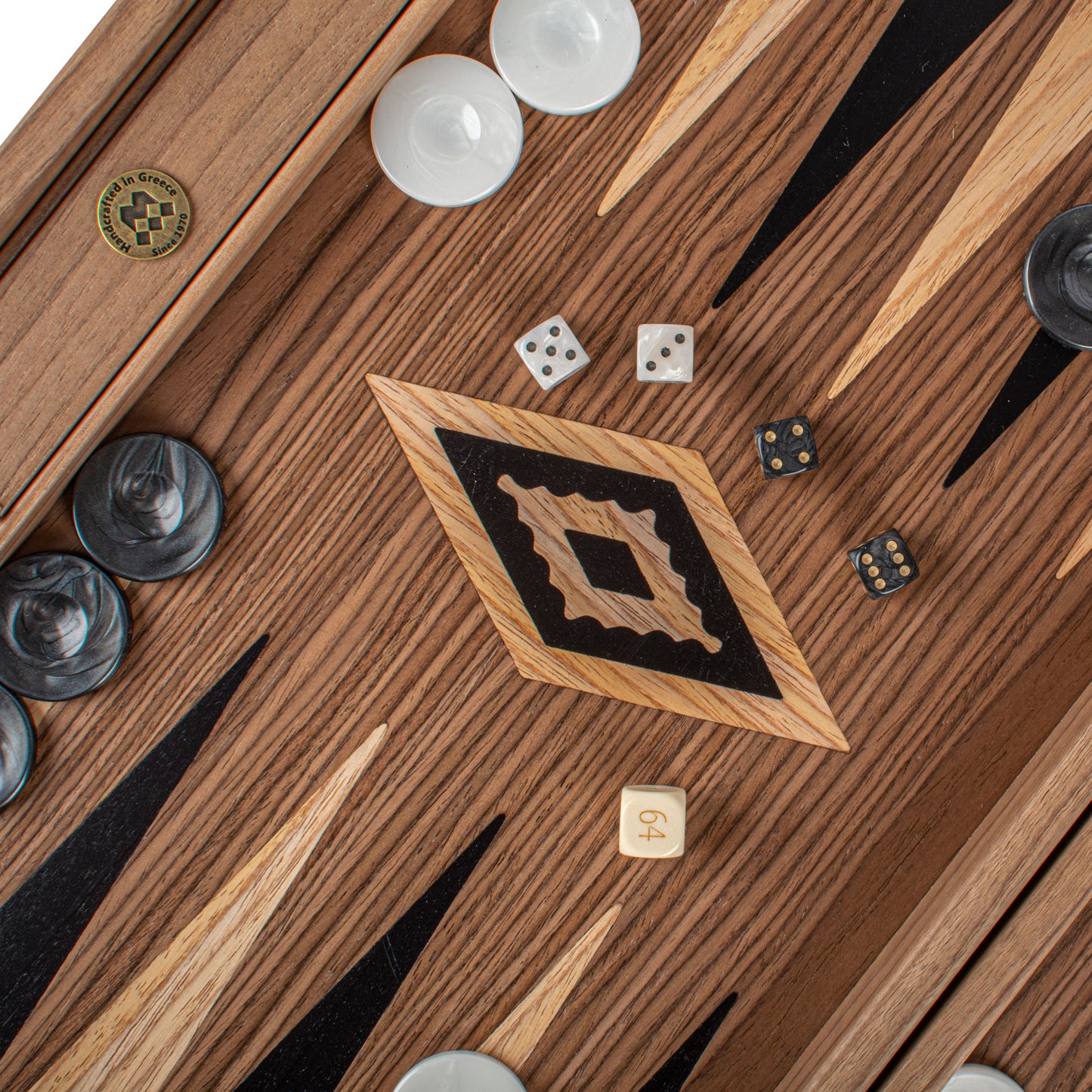 Handmade American Walnut Inlaid Backgammon With Black Oak Points