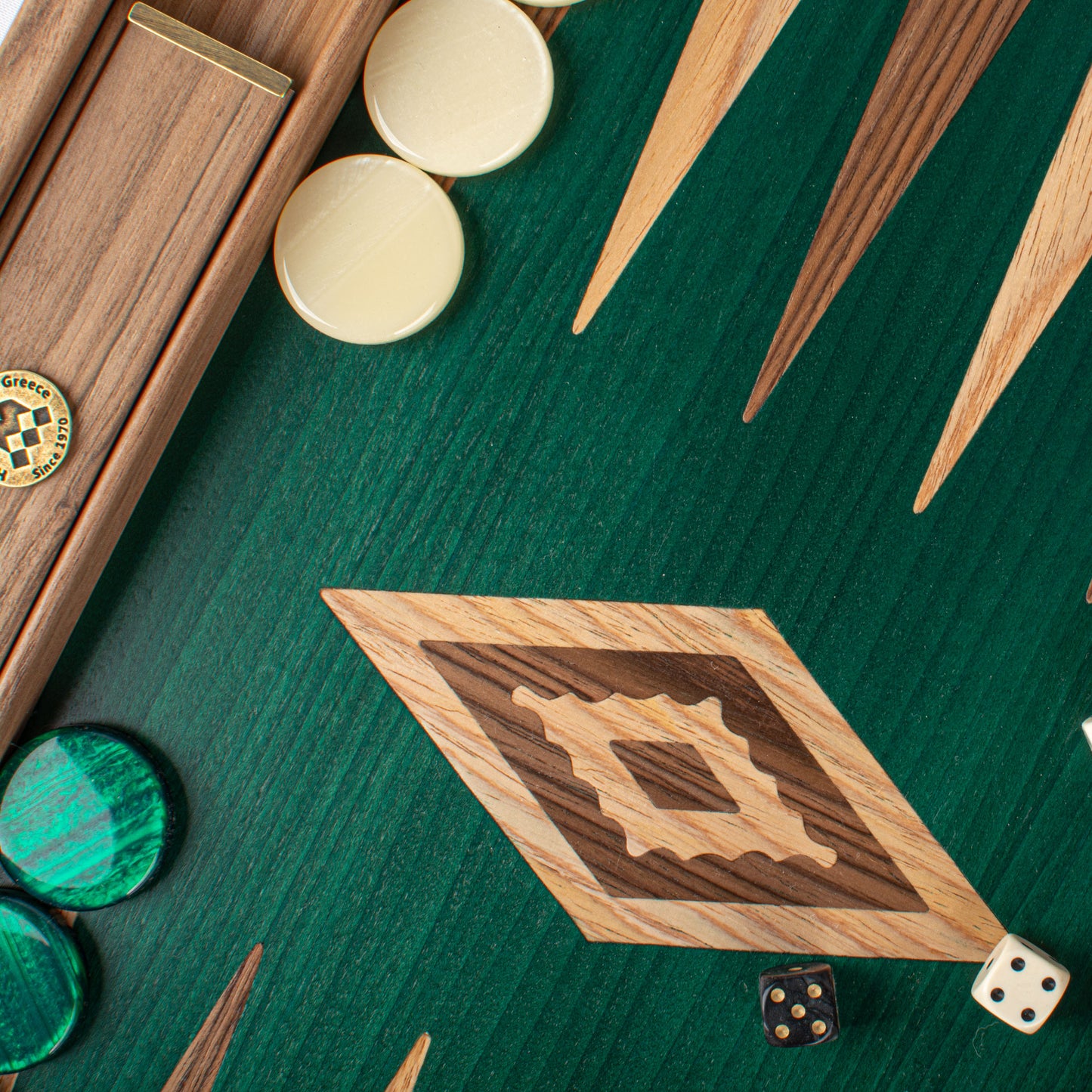 Handmade American Green Walnut Inlaid Backgammon With Walnut Oak Points