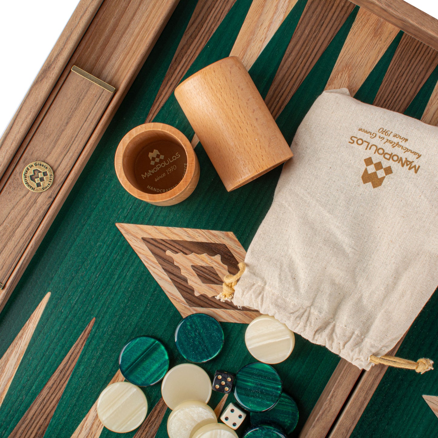 Handmade American Green Walnut Inlaid Backgammon With Walnut Oak Points