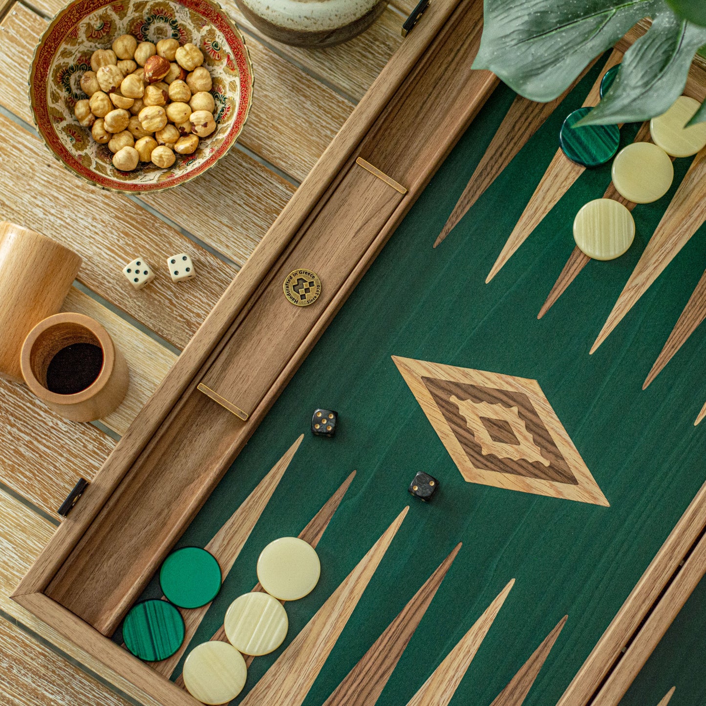 Handmade American Green Walnut Inlaid Backgammon With Walnut Oak Points