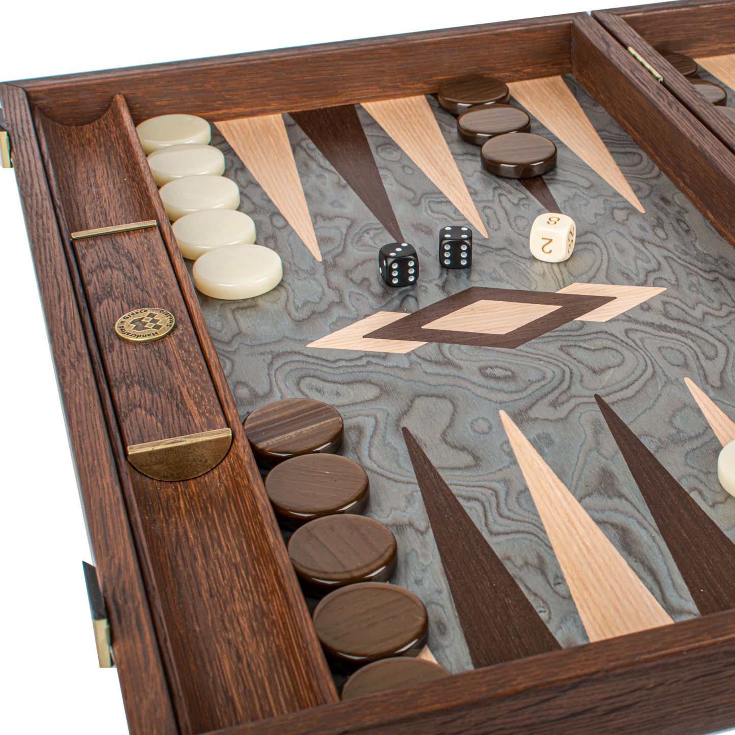 Handmade Pearly Grey Vavona Inlaid Backgammon With Oak & Wenge Points