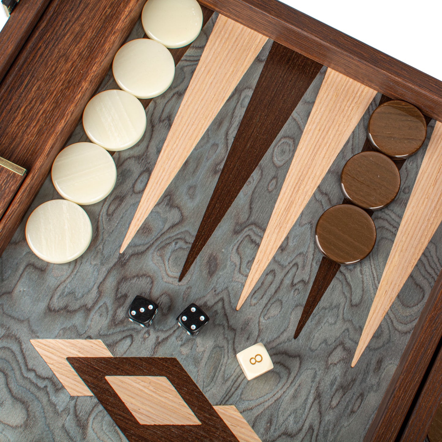 Handmade Pearly Grey Vavona Inlaid Backgammon With Oak & Wenge Points