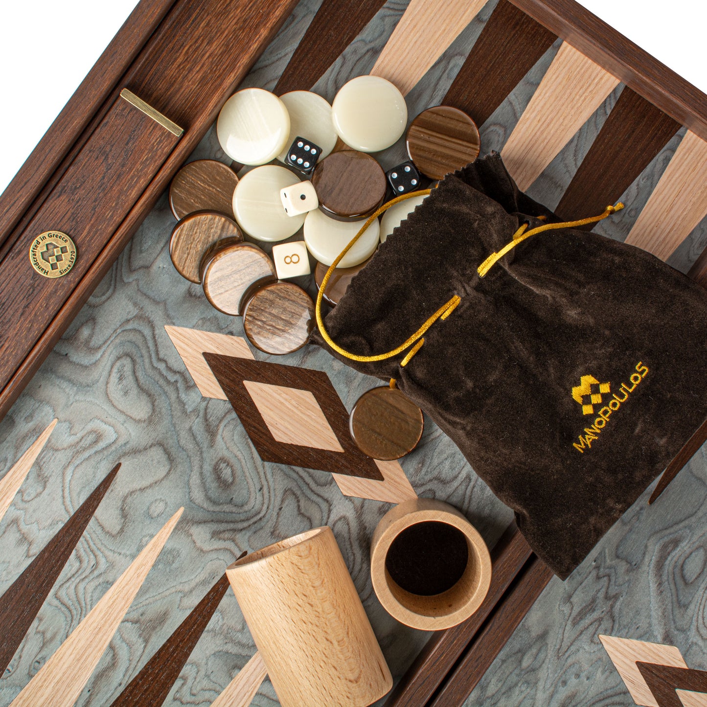 Handmade Pearly Grey Vavona Inlaid Backgammon With Oak & Wenge Points