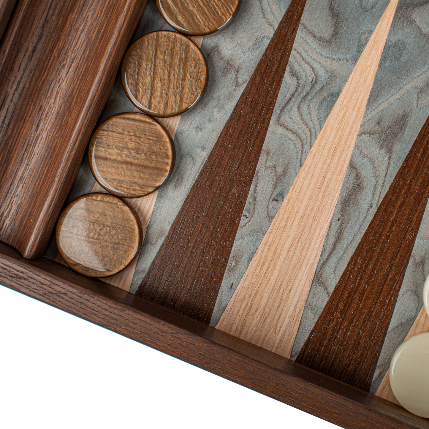 Handmade Pearly Grey Vavona Inlaid Backgammon With Oak & Wenge Points