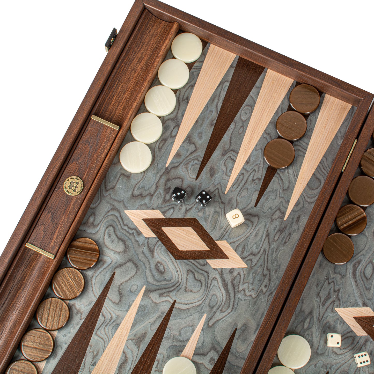 Handmade Pearly Grey Vavona Inlaid Backgammon With Oak & Wenge Points