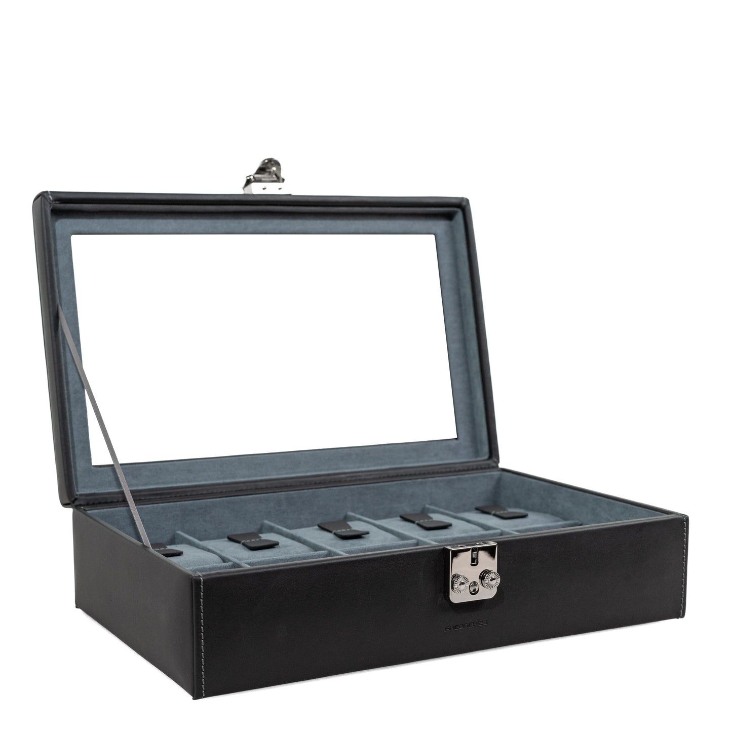 Watch Box for 10 Watches Glass Cover Black Leather