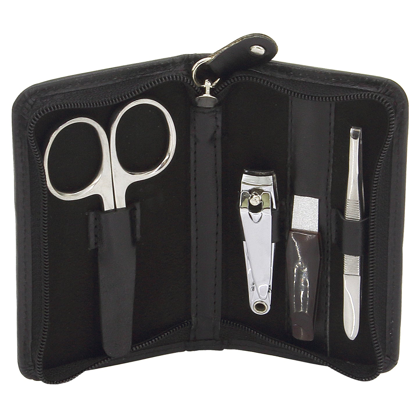 Zip Manicure Case Small Black Leather