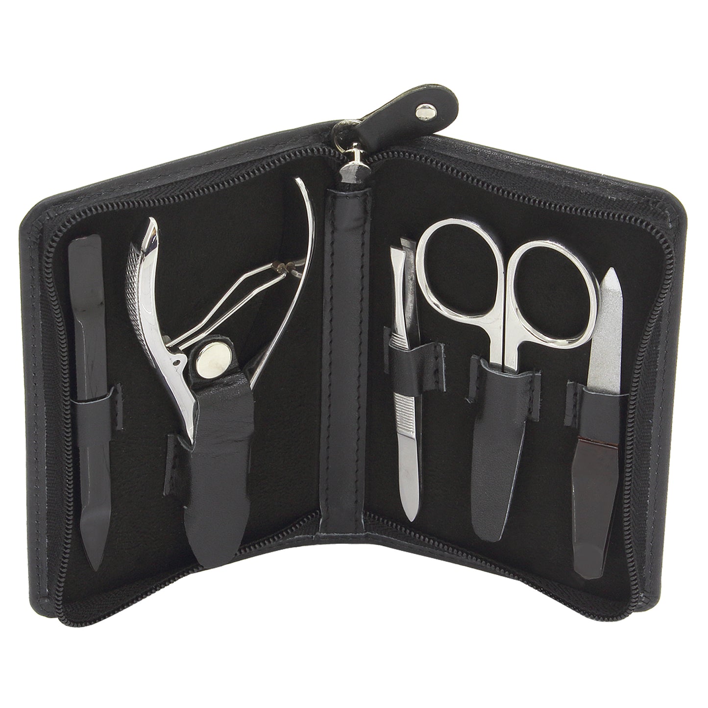 Zip Manicure Case Big With Pliers Black Leather