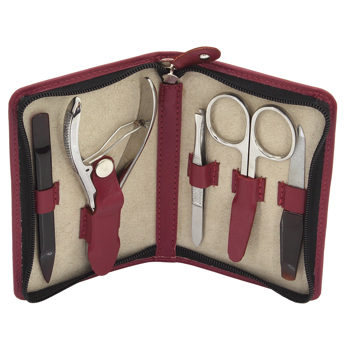 Zip Manicure Case Big With Pliers Cherry Leather
