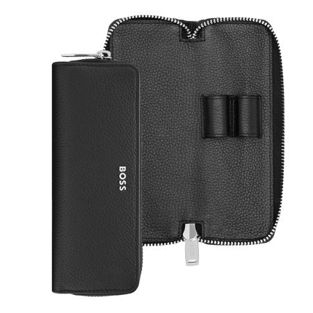 Zipped Double pen Case Classic Grained Black - Main Image