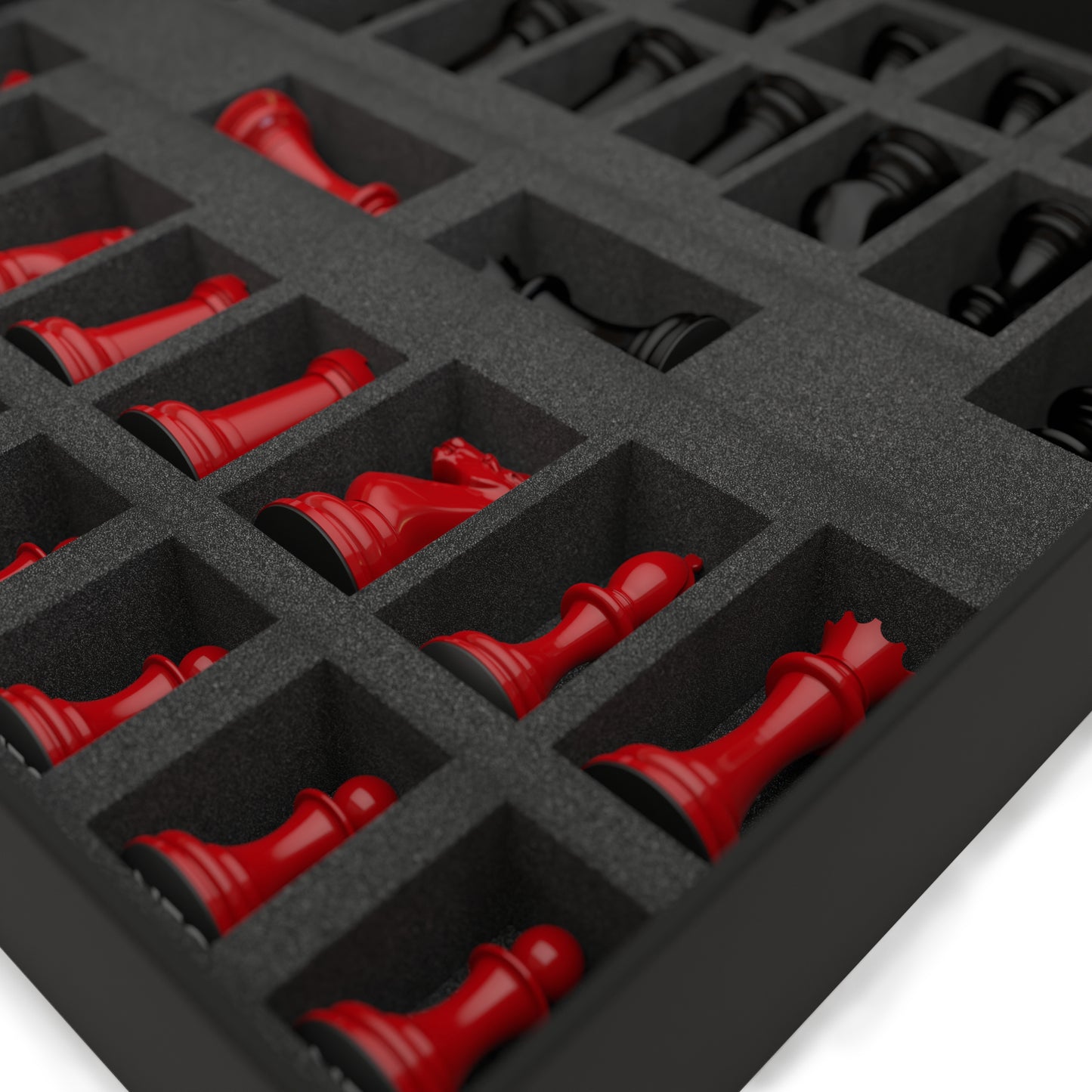 Neochess Hand Carved Wooden Series Red vs Black With Wooden Gold Square Board