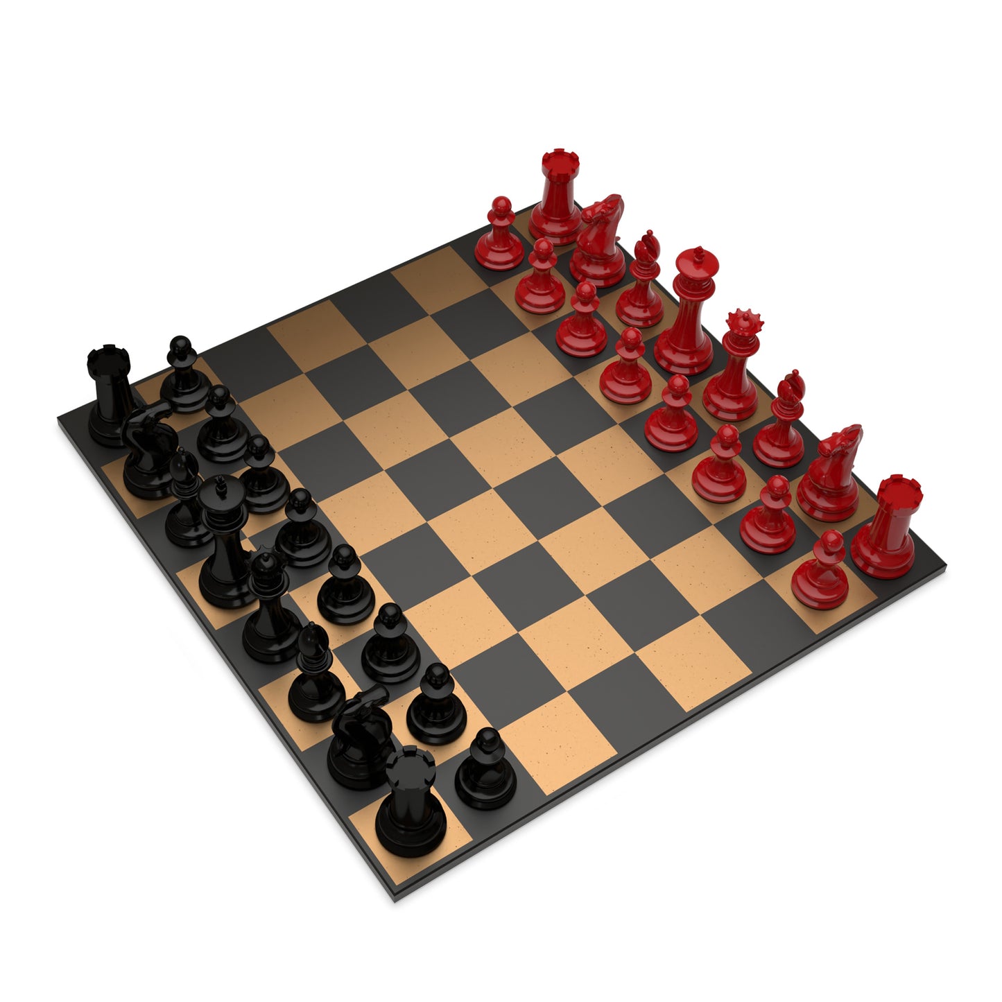 Neochess Hand Carved Wooden Series Red vs Black With Wooden Gold Square Board