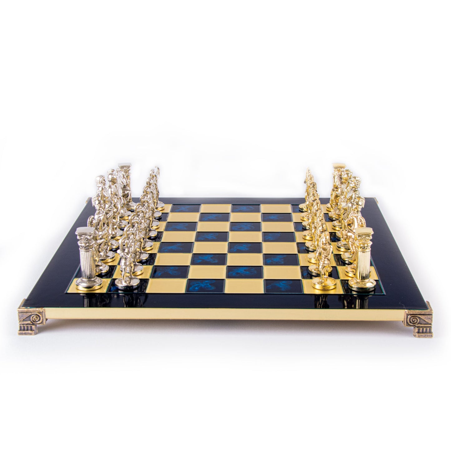 Archers Metal Gold Silver With Blue Base with chess wooden box