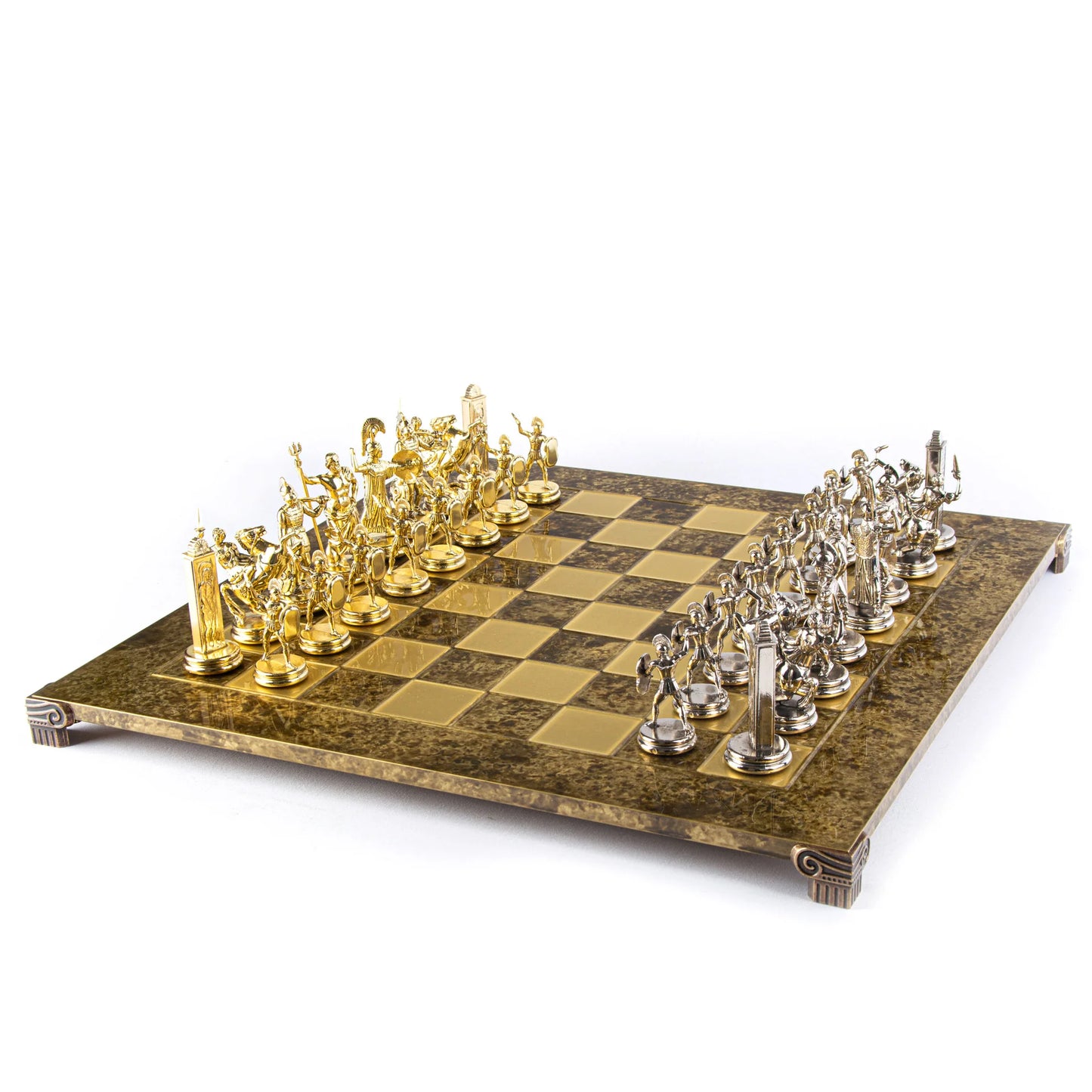 Greek Mythology Metal Chess With Gold Brown Base with chess wooden box