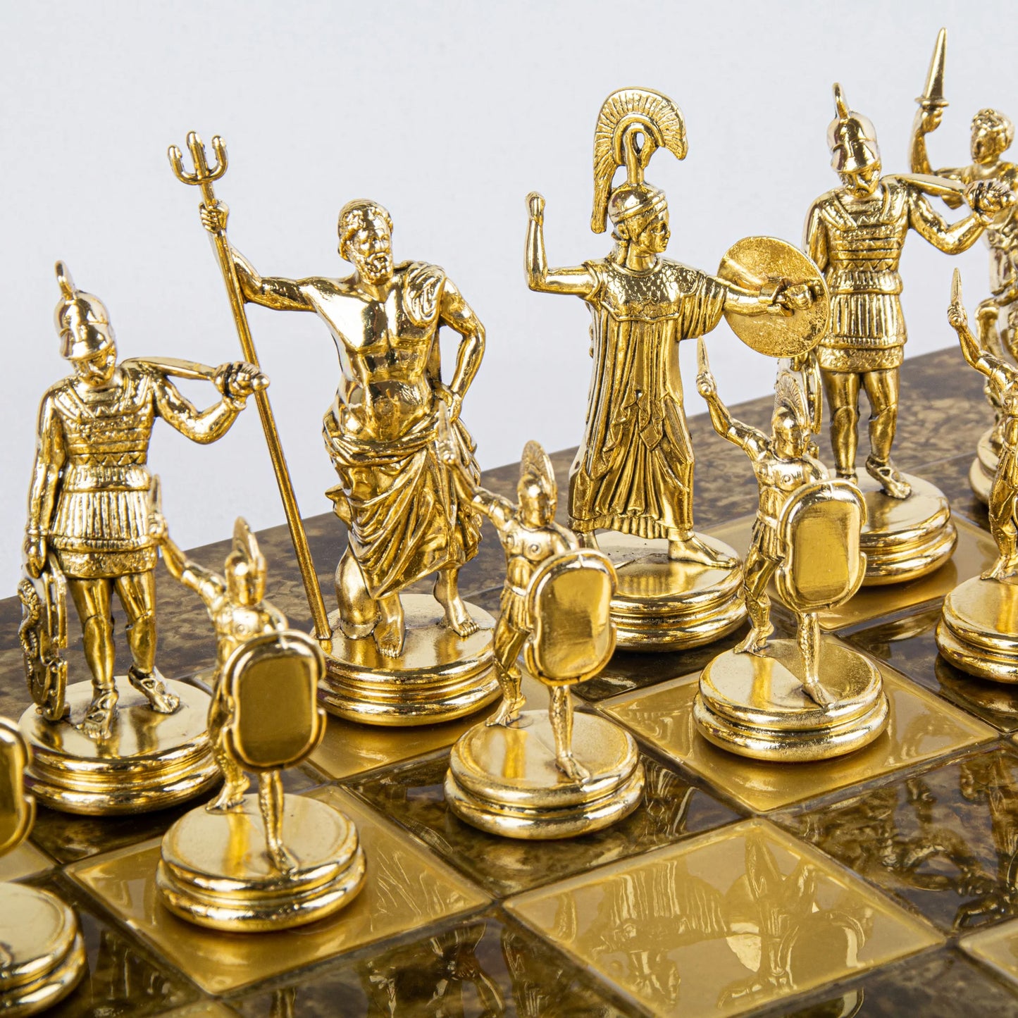 Greek Mythology Metal Chess With Gold Brown Base with chess wooden box