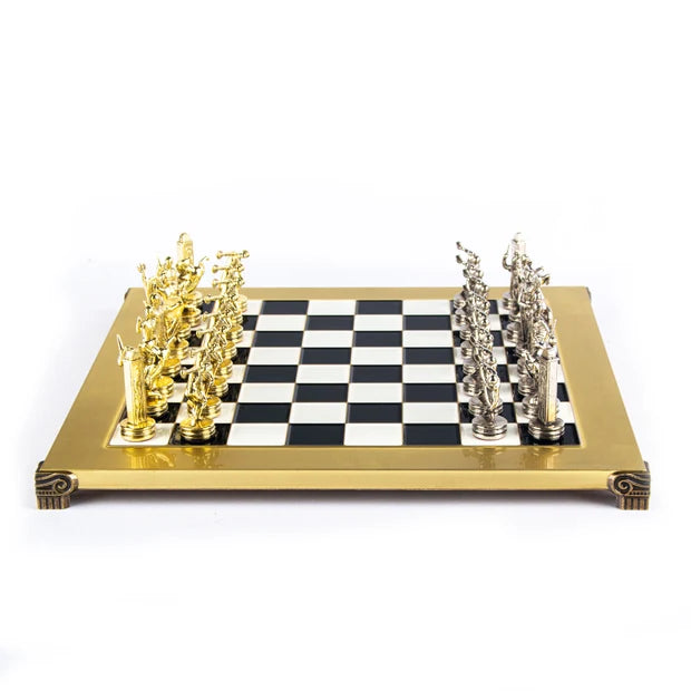 Handcrafted Discus Thrower Chess Set, Gold & Silver Chessmen (Medium)