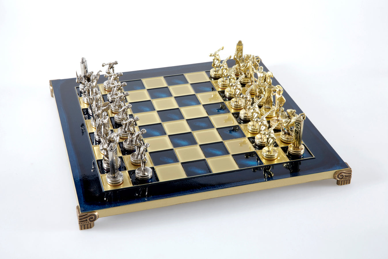 Aceidon Athena Thrower Metal Chess Gold Silver Blue Base with chess wooden box