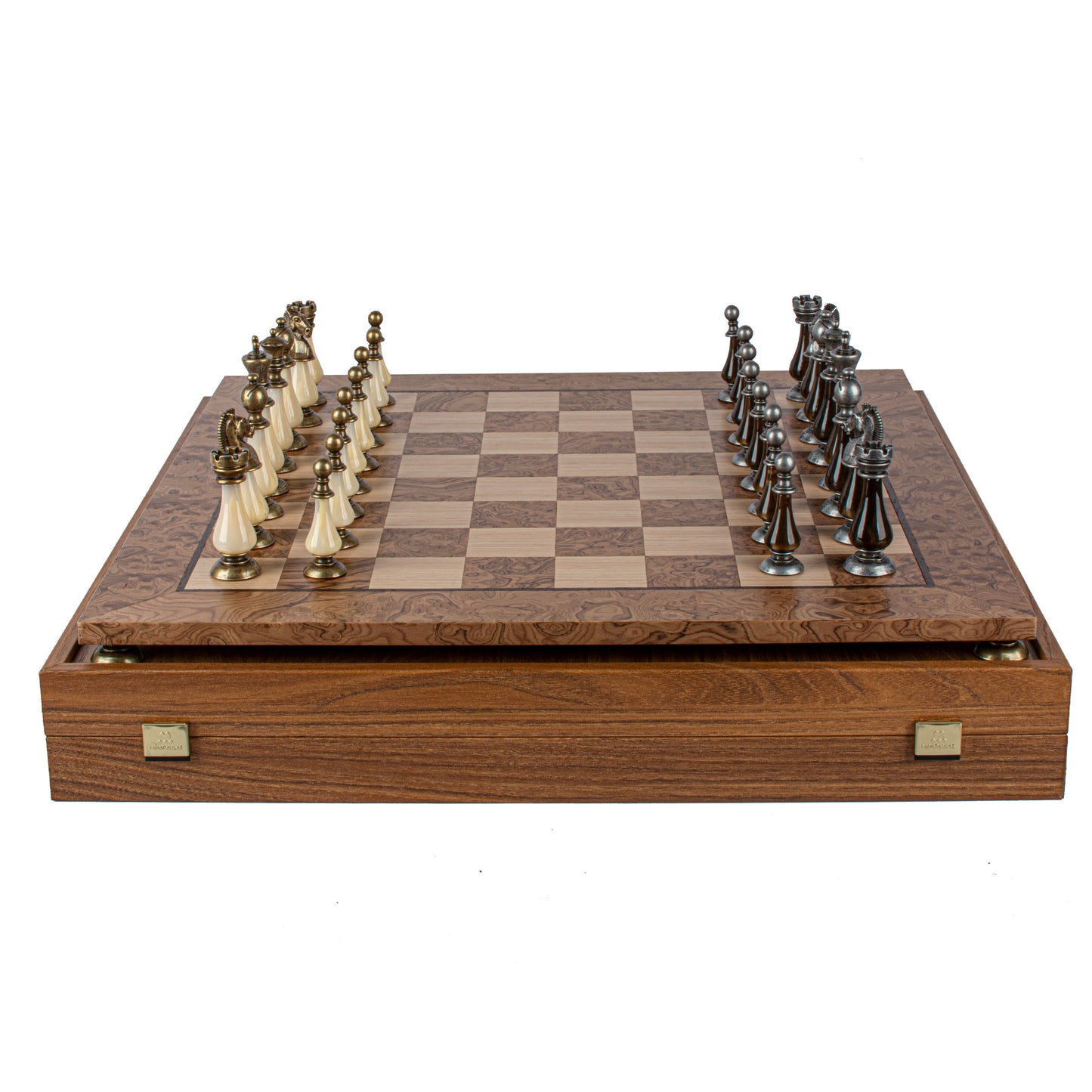 Pearl & Metal Chess Set With Walnut Burl Oak Chessboard
