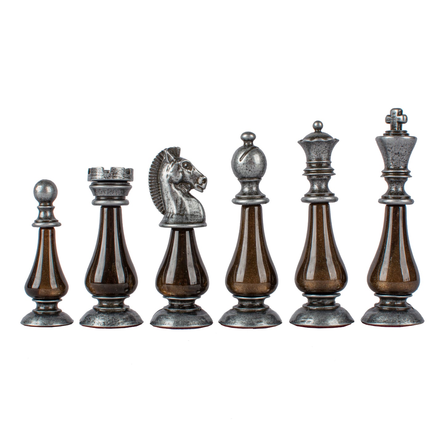 Pearl & Metal Chess Set With Walnut Burl Oak Chessboard
