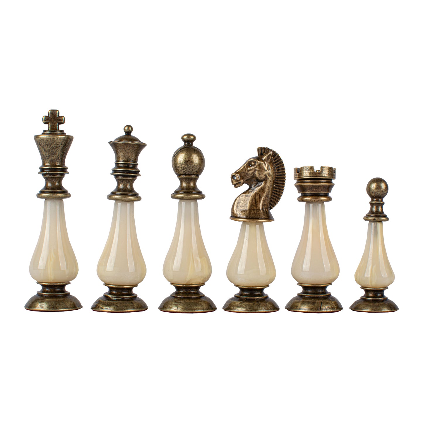 Pearl & Metal Chess Set With Walnut Burl Oak Chessboard