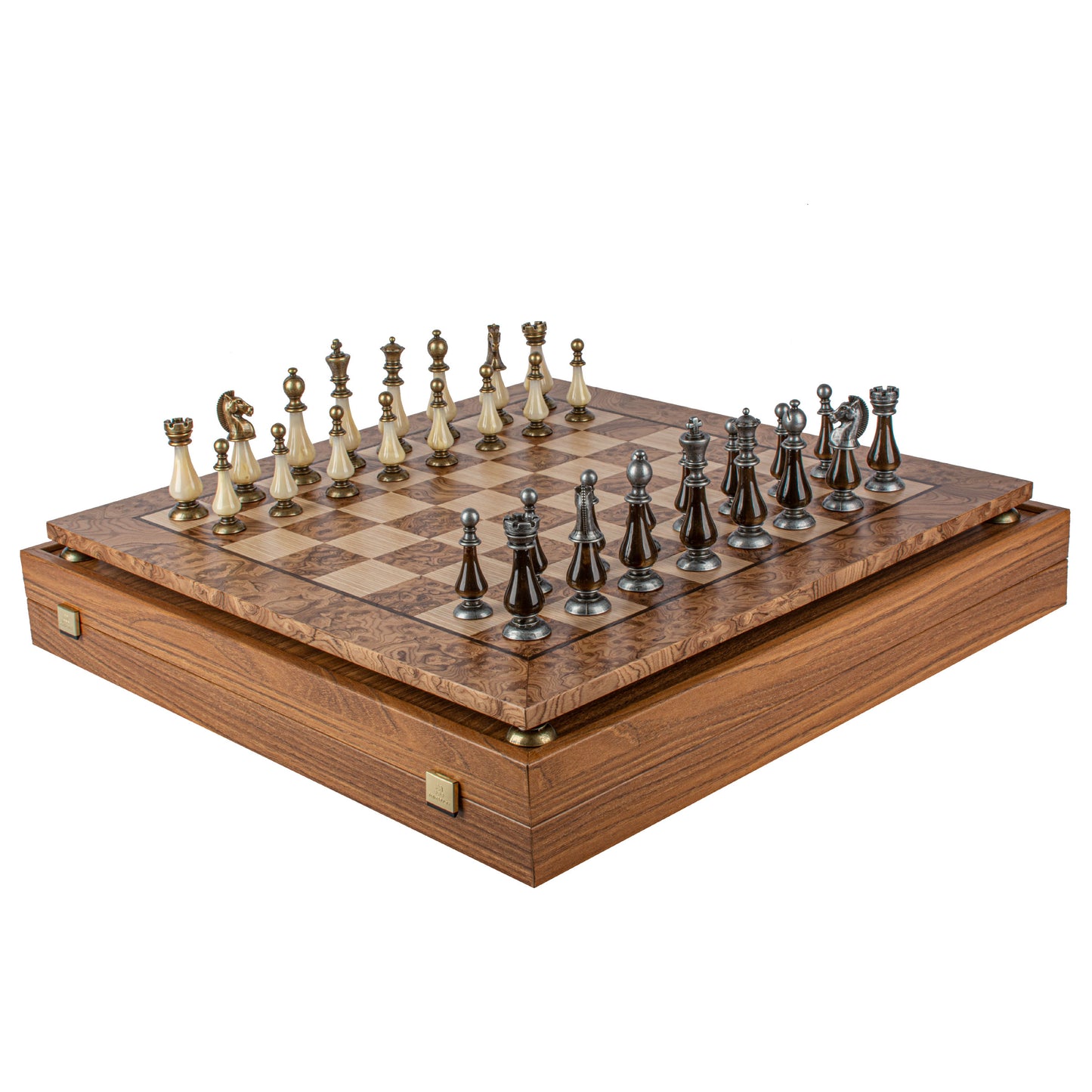 Pearl & Metal Chess Set With Walnut Burl Oak Chessboard