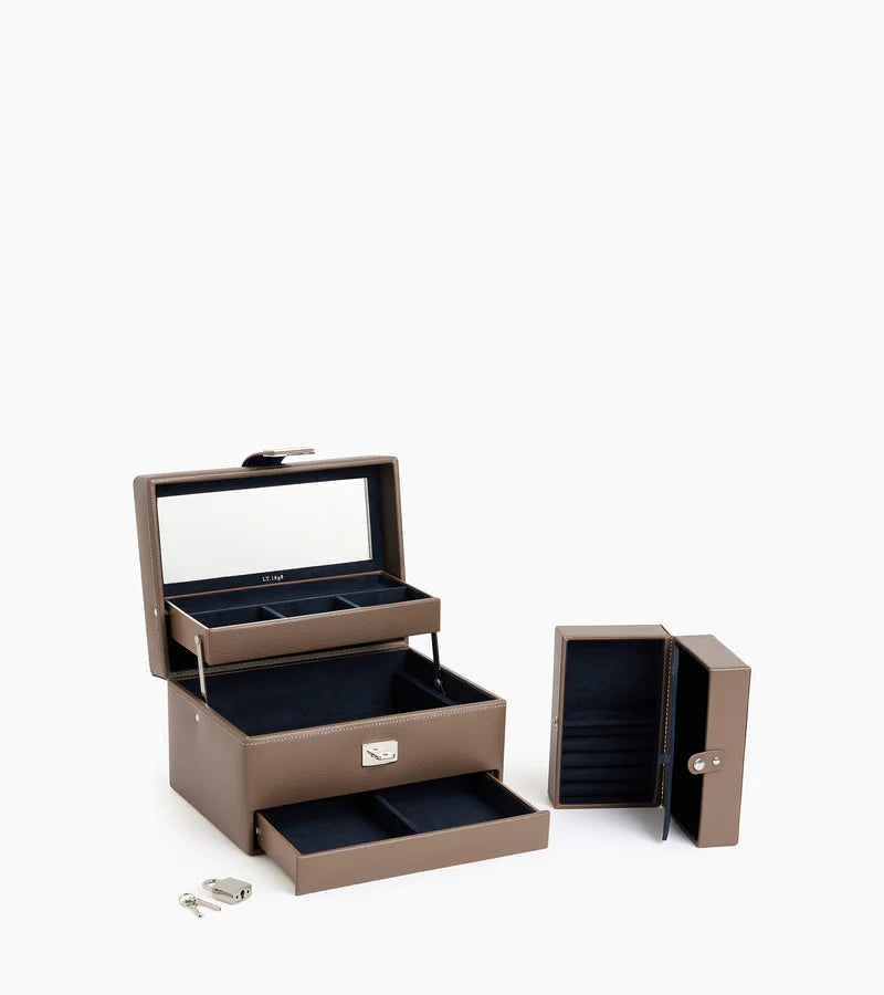Medium Model Jewelry Box Automatic Opening In Taupe Leather
