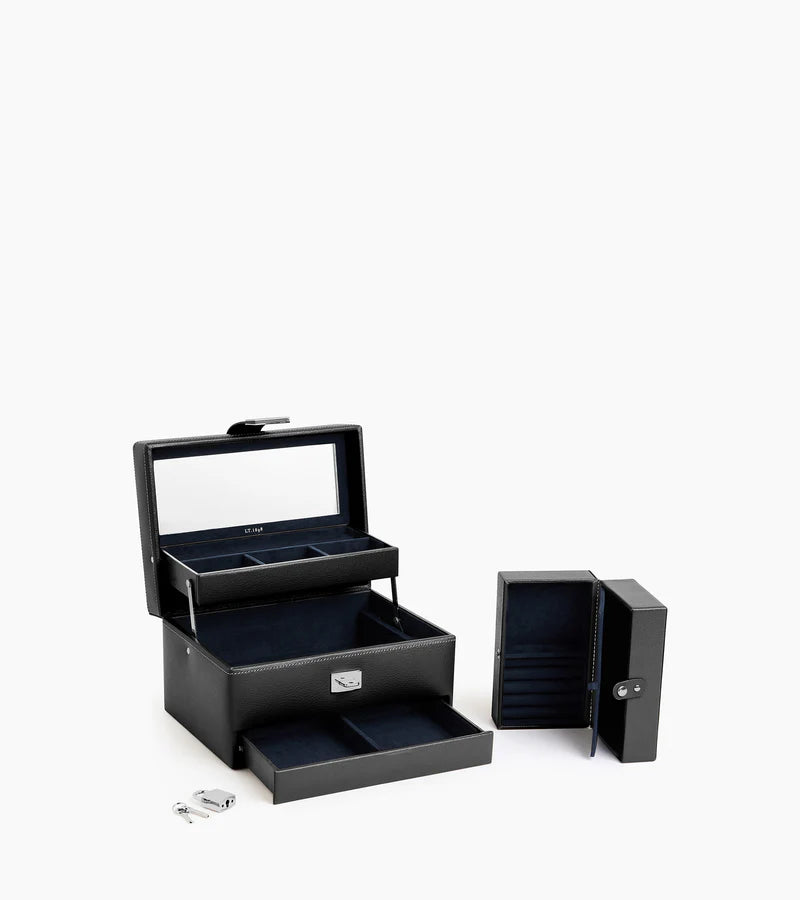 Medium Model Jewelry Box Automatic Opening In Black Leather