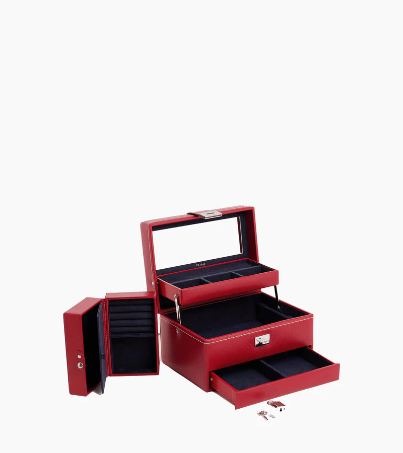 Medium Model Jewelry Box Automatic Opening In Garnet Red Leather