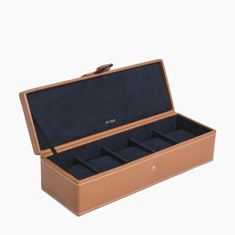 Five Watches box with Velvet Lining Cowhide Leather Silver Finish