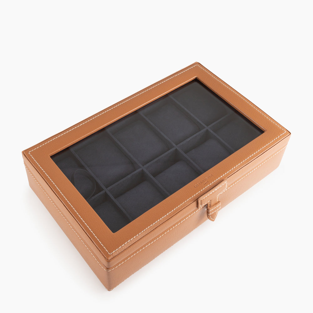 Watch Box For 10 Watches Leather Gold