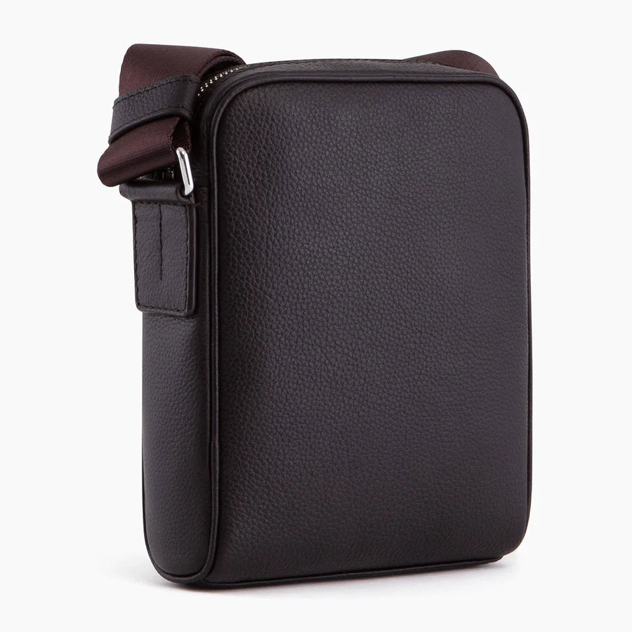 Charles small cross body bag in grained leather - Marron cafe