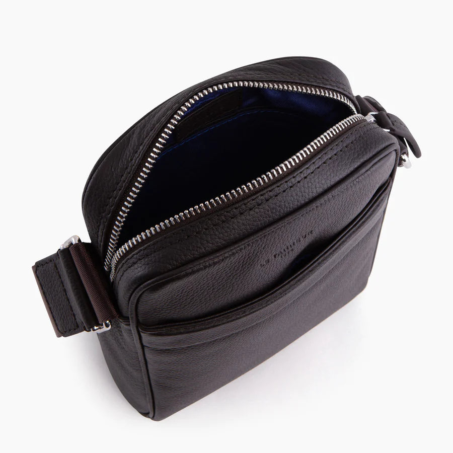 Charles small cross body bag in grained leather - Marron cafe