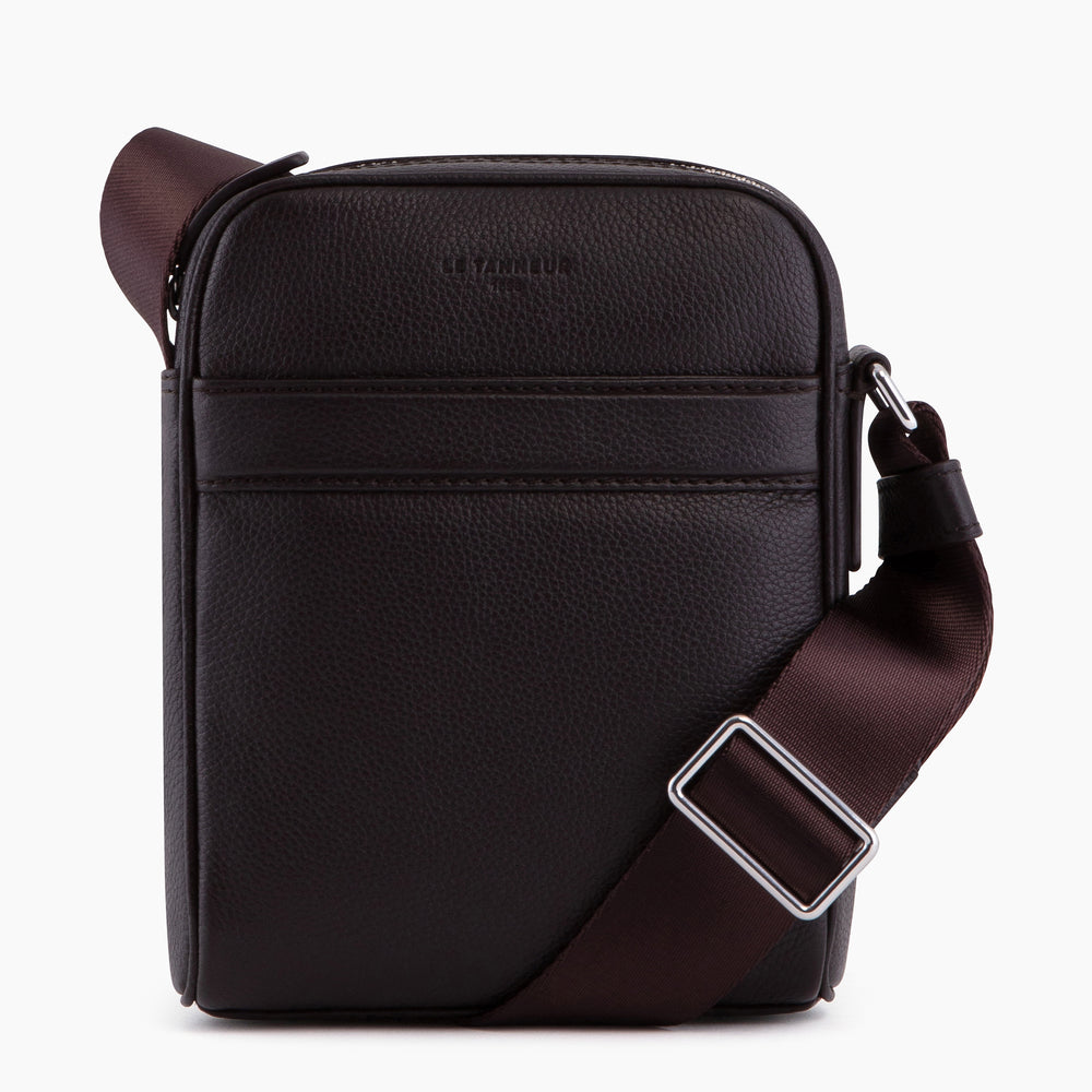 Charles small cross body bag in grained leather - Marron cafe