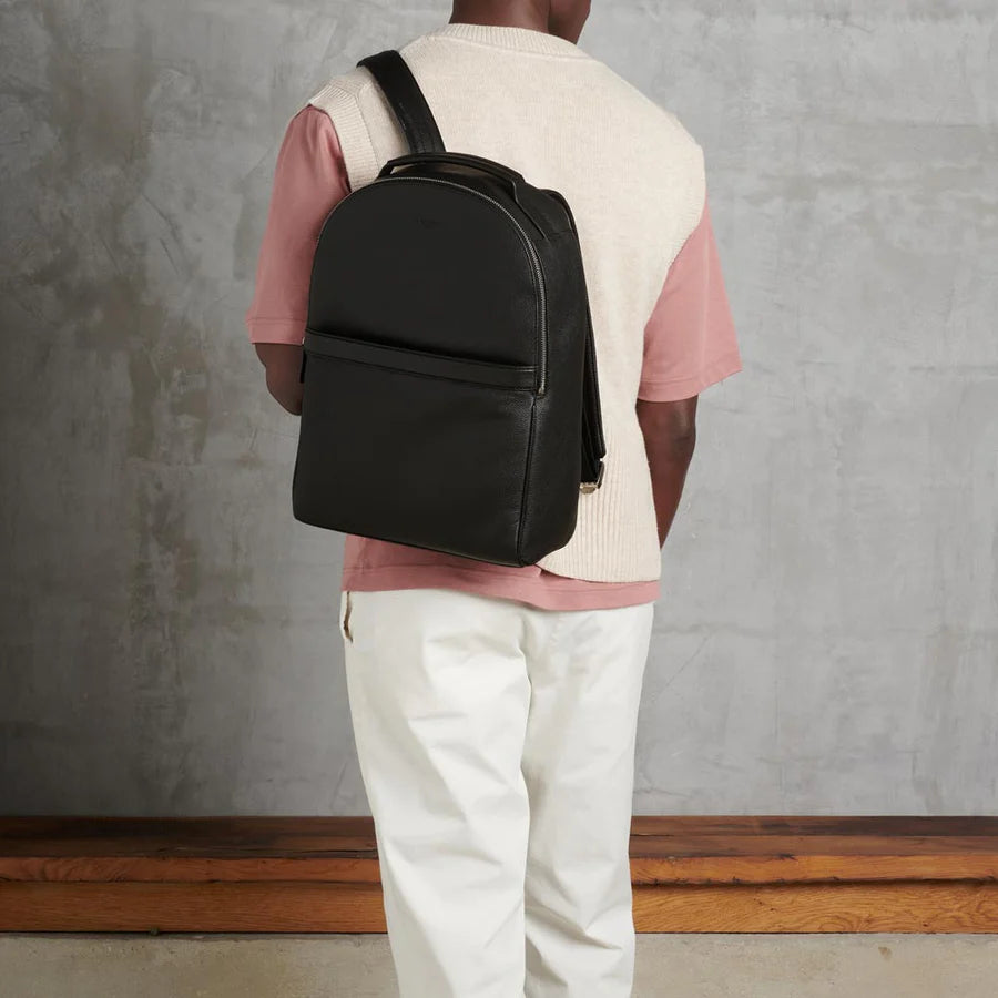 Charles Zipped Back Pack Leather Black