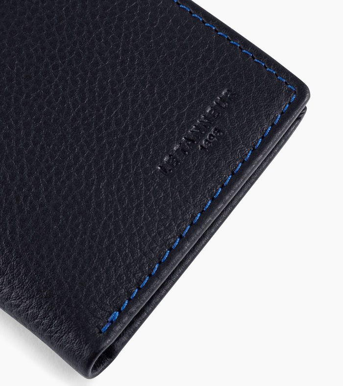 Small Card Holder In Black&Blue Grained Leather