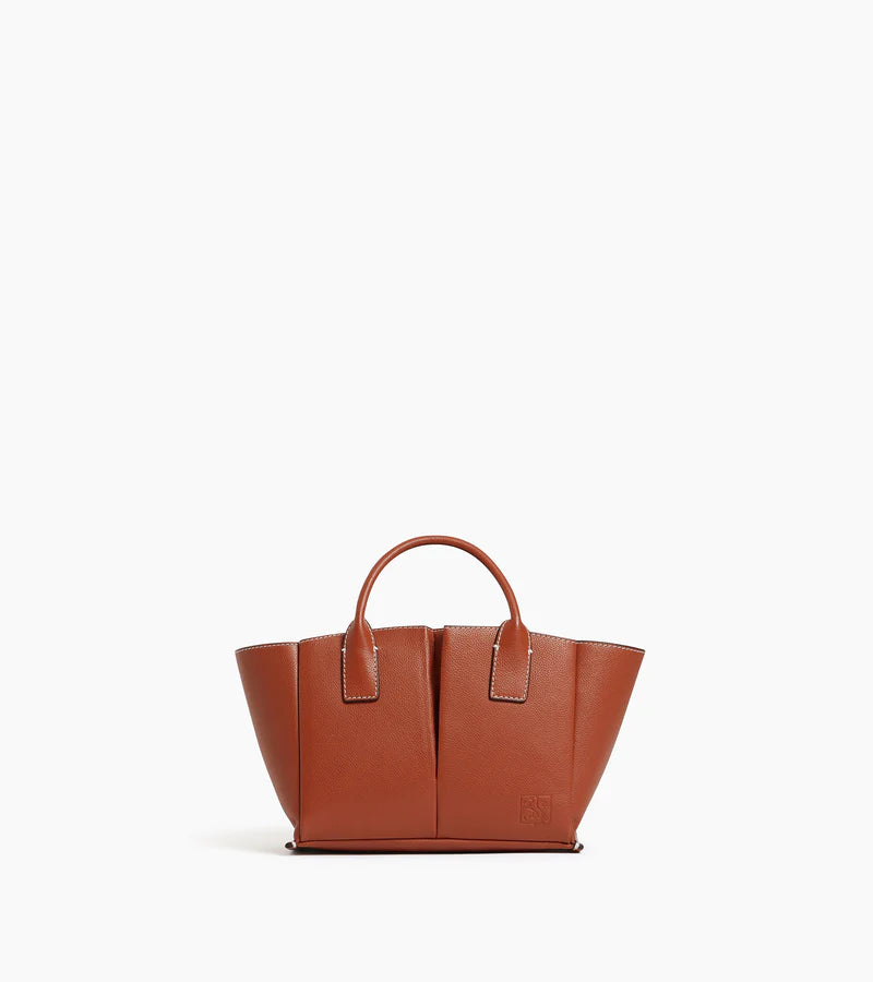 Small Grained Leather Handbag Mahogany Brown