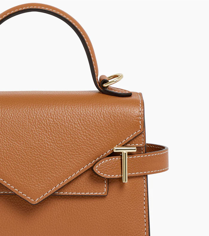 Small Double Flap Handbag In Grained Gold Leather
