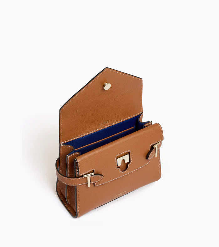 Small Double Flap Handbag In Grained Gold Leather