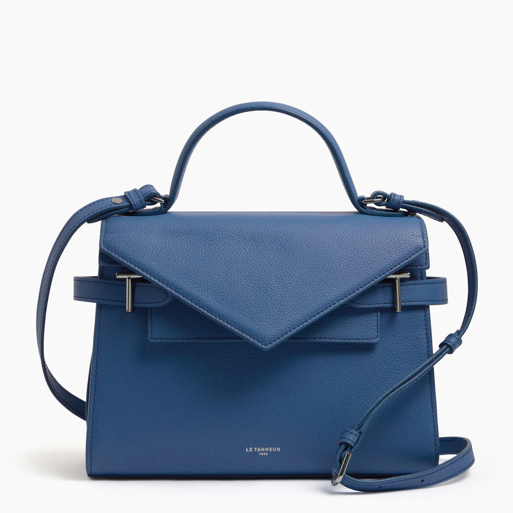 Emilie Medium Handbag With Double Flap In Grained Horizon Blue Leather
